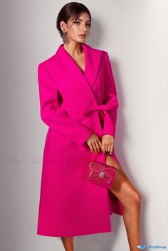 Women's Soft Pink Overcoat by Cliona Long Fitted Solid Color Outerwear, Fitted Long Solid Color Outerwear, Fitted Long Outerwear In Solid Color, Chic Spring Wool Coat With Belt, Formal Long Coat In Solid Color, Belted Long Fitted Outerwear, Belted Fitted Long Outerwear, Notch Lapel Outerwear For Winter Party, Pink Wool Coat With Lapel Collar For Fall