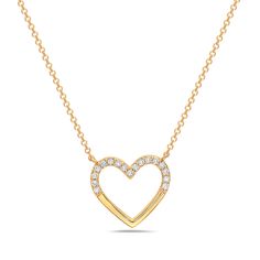 Birmingham Jewelry Item Number: BJNK12948D Women's Gold Necklace Heart With Diamonds 14K Yellow Gold Chain Included: 16" - 18" Adjustable Diamond: 17 round 0.17ct *The possibilities are not limited to the options in the dropdown. For pricing on further customizations & special options, please call: 1-586-939-5100 Fine Jewelry Diamond Heart-shaped Necklace, Fine Jewelry Diamond Heart Necklace, Fine Jewelry Diamond Necklace With Heart Charm, Classic Heart Shaped Necklace With Single Cut Diamonds, Luxury Round Diamond Necklace For Valentine's Day, Heart Shaped Brilliant Cut Yellow Gold Necklace, Valentine's Day 14k Gold Diamond Necklace, 14k Gold Heart-shaped Diamond Necklace, Heart-shaped Yellow Gold Necklace With Diamond Accents