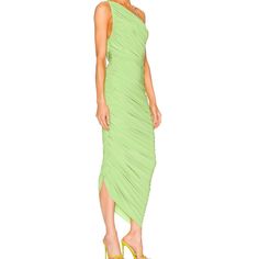 Norma Kamali Diana Gown Size Smalll Gemini Green **New With Tags** Pre-draped Green Ruched Dress, Green Ruched Dress For Gala, Green Draped Cocktail Dress, Green Draped Dress For Gala, Green Pre-draped Ruched Dress, Green Pre-draped Cocktail Dress, Pre-draped Ruched Green Dress, Green Floor-length Ruched Dress, Green Dress For Gala