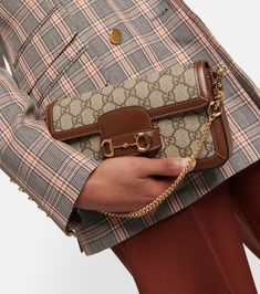 Gucci Horsebit 1955 Canvas Clutch in Brown - Gucci | Mytheresa Gucci Horsebit 1955 Mini Bag, Gucci Chain Bag, Gucci Clutch, Luxury Bags Collection, Gucci Mini, Gucci Horsebit, Canvas Clutch, Canvas Shoulder Bag, Zip Pouch