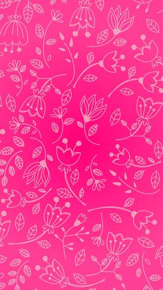 a pink background with white flowers and leaves on the bottom right corner is an abstract design