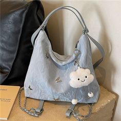 Color: Blue, Style: With Pendant Versatile Blue Portable Shoulder Bag, Trendy Light Blue Large Capacity Shoulder Bag, Versatile Blue Bag, Blue Versatile Travel Bag, Trendy Light Blue Shoulder Bag With Large Capacity, Portable Blue Shoulder Bag For Everyday Use, Blue Backpack-style Shoulder Bag, Portable Blue Shoulder Bag, Spring Large Capacity Blue Shoulder Bag