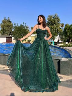 Green Long Prom Dress, Prom Dresses Long A Line, Bohemian Party, Spaghetti Strap Prom Dress, Prom Dresses Sleeveless, Dress Simple, Party Gown, Pretty Prom Dresses, Prom Dresses Online