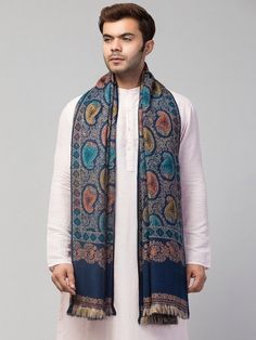 Pashminan shawls are the masterpiece in its own right. Taking more than 400 hours to craft a single piece. Right from the painstaking hand weave, to brush painting and then beautifully marrying colours to thread with intricate hand embroidery. Elegant Designs Wrapped In luxury :  Our collections are carefully curated keeping in mind the rich traditional heritage of Indian Arts. Each piece is meticulously designed to alchemise tradition in a way that it finds a well deserved place in any modern wardrobe. ✿ PRODUCT DETAILS  ✿ -------------------------------------------- Beige, orange-coloured and black woven design shawl, has a fringed border *  Size& Fit : Dimensions: 2 m x 1 m(Length x Width) *  Material : Pashmina and Wool *  Weave : Tight Weave. *  Thread Count : High Care Instructions: Mens Indian Wedding Shawl, Traditional Jamawar Scarves For Wedding, Pashmina Shawl With Pallu For Traditional Ceremonies, Traditional Pashmina Scarf For Weddings, Pashmina Scarves For Weddings And Festivals, Pashmina Scarves For Wedding And Eid, Wedding Pashmina Scarf For Eid, Traditional Ceremonial Jamawar Pashmina Shawl, Ceremonial Jamawar Shawl For Festivals