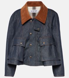 Trapeze denim jacket in blue - Loewe | Mytheresa Structured Jacket, Denim Jacket Fashion, Coat Trends, Jennifer Fisher, Denim Trends, Raw Denim, Denim Jacket Women, Womens Fall, Valentino Garavani