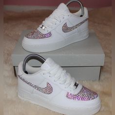 These Sneakers Are Custom Made With Authentic Swarovski Crystals. Worn Once For A Few Minutes. No Signs Of Wear. Custom Nike Shoes Women, Bedazzled Sneakers, Nike Shoes Custom, Custom Nike Shoes, Wedding 2025, Shoes Custom, Nike White, White Nikes, Womens Shoes Sneakers