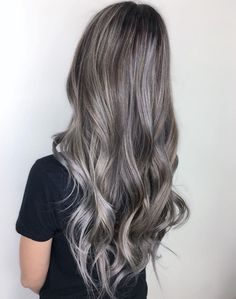 Long Silver Balayage Brown Hair Silver Balayage, Long Grey Hair, Grey Balayage, Cabelo Ombre Hair, Grey Brown Hair, Balayage Hair Grey, Balayage Brown, Grey Ombre Hair, Gray Balayage