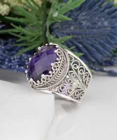 Amethyst Silver Ring Boho Oval Statement Ring 925 Sterling Silver Artisan Handcrafted Filigree Ring Handmade Women Jewelry, Rings for Women, Purple Cocktail Ring, Purple Stone Ring Material: 925 Sterling Silver (NICKEL FREE) Gemstone: Amethyst 13x18 mm 8 ct. FREE, FAST AND TRACKABLE SHIPPING FOR ALL EU COUNTRIES AND USA. COMES WİTH VELVET POUCH AND LUXURY GİFT BOX. The handcrafted rings design makes a dramatic fashion statement with Amethyst Gemstone. The amazing detail of our designs are such a Luxury Handmade Amethyst Ring, Bohemian Sterling Silver Jewelry With Accent Stones, Sterling Silver Purple Jewelry With Intricate Design, Sterling Silver Jewelry With Intricate Design In Purple, Purple Sterling Silver Jewelry With Intricate Design, Bohemian Silver Rings With Accent Stones, Purple Amethyst Rings With Intricate Design, Bohemian Sterling Silver Filigree Ring For Anniversary, Silver Amethyst Bohemian Ring