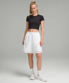 Inspired By Classic Basketball Silhouettes, These Relaxed-Fit Training Shorts Are Made With Breezy Mesh Fabric For An Elevated Look That Transcends The Court. Designed For Training. Relaxed Fit Is Roomy Through Glutes And Thighs. Hand Pockets. Drawcord To Customize Fit. Locker Loop For Easy Hanging. | Relaxed-Fit Mesh Training Short 8" Women Activities, Beauty Elixir, Shorts Lululemon, Gerard Darel, Training Shorts, Back Women, Tweed Blazer, Bottoms Shorts, Grey Women