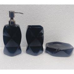 three piece bathroom set with soap dispenser and toothbrush holder