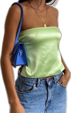 Green Y2k, Strapless Tank Top, Tops Off Shoulder, Crop Top Women, Y2k Summer, Top Women, Off Shoulder, Crop Top, Satin