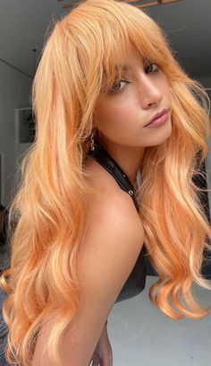 Bright Peach Hair, Pastel Orange Hair Peach, Coloured Hair Pastel, Peach And Copper Hair, Light Peach Hair Color, Peach Colour Hair, Peach Hair Colour, Soft Peach Hair, Soft Orange Hair