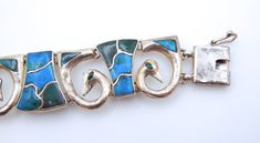 "950 Silver Turquoise Bracelet Bracelet measures 7\" or 18 cm in length Measures approximately 7/8\" or 2 cm in width Fastens with a box clasp and safety in good working condition Stamped \"950\" and hallmark from the maker - picture 4 Good vintage condition - no major flaws to note Total weight: 51.9 grams 0119-4712 or RL-269 FEEL FREE TO MESSAGE ME WITH A BEST OFFER OR IF YOU WISH TO SEE MORE PICTURES! Save money! We combine shipping where you pay only $1.00 more for any additional items on th Elegant Turquoise Bracelet With Inlay, Elegant Turquoise Inlay Bracelet, Turquoise Bangle Bracelet For Formal Occasions, Blue Inlay Bracelet Jewelry, Blue Inlay Bracelet, Formal Turquoise Bangle Bracelet, Formal Turquoise Sterling Silver Bracelets, Old Keys, Wide Bracelet