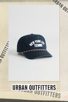 Rope trim cap by American Needle with text at the front. Adjustable fit hat with a snapback closure. Features American Needle NYC Tennis rope trim hat Paneled cotton cap Adjustable fit Snapback closure Content + Care Cotton Spot clean Imported Size Adjustable fit | American Needle NYC Tennis Rope Trim Hat in Navy, Men's at Urban Outfitters Fitted Hats, Urban Outfitters, Tennis, Sign Up, Trim, Navy, Hats