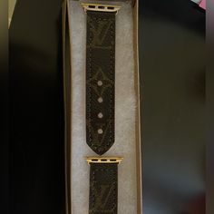 Handmade From Authentic Louis Vuitton Leather Apple Watch Band. Brand New & Unused Luxury Leather Strap Apple Watch Band, Luxury Brown Watches With Leather Strap, Luxury Brown Watch With Bracelet Strap, Luxury Brown Adjustable Watch, Luxury Brown Apple Watch Bracelet Strap, Luxury Brown Watch Accessories With Bracelet Strap, Luxury Brown Bracelet Strap Apple Watch Band, Luxury Brown Watch With Palladium Hardware, Luxury Rectangular Apple Watch Band