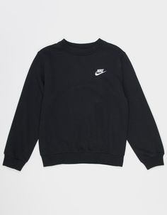 Nike Sportswear Club Fleece Crewneck Sweatshirt. Make Every Day A Cozy One With The Help Of This Classic Crew-Neck Sweatshirt. Smooth On The Outside, Brushed Soft On The Inside, This Lightweight Fleece Is An Easy Layer When You Want A Little Extra Warmth. You May Never Wear Another Sweatshirt Again. Embroidery At Left Chest. Crew Neck. Cuffed Long Sleeves And Hem. 80% Cotton 20% Polyester. Machine Wash. Imported. | Nike Sportswear Club Fleece Boys Crewneck Sweatshirt Nike Womens Crewneck, Nike Sweatshirts Black, Christmas Wishlist Ideas Clothes, Cute Sweatshirts For Teens, Black Nike Crewneck, Birthday Wishlist Ideas I Want, Nike Black Sweatshirt, Macys Christmas, Nike Drip