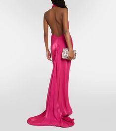 Material: 100% polyester.Care instructions: dry clean.Made in Greece.Designer color name: Magenta.True to size.Low back.Cinched waist.Non-stretchy fabric.The model seen in the picture is 178cm-5'10' and wearing a size FR 36 Stretch Satin Evening Dress For Gala, Evening Ruched Satin Backless Dress, Elegant Pink Satin Halter Dress, Satin Stretch Summer Formal Dress, Stretch Satin Formal Summer Dress, Backless Ruched Satin Dress For Evening, Ruched Backless Satin Dress For Evening, Stretch Satin Formal Dress For Summer, Backless Satin Halter Dress With Back Opening