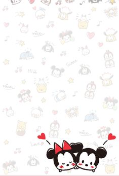 an image of mickey and minnie mouse wallpaper with hearts on the bottom right hand corner