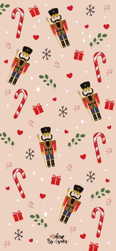 a christmas pattern with nutcrackers and candy canes