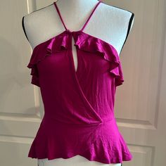 - Magenta Color - Ties On The Back - Ruffles - 96% Viscose - 4% Spandex - New With Tag - See Pics For Measurements Purchased At Nordstrom Rack. Purple Summer Top For Night Out, Purple Summer Tops For Night Out, Purple Top For Summer Night Out, Spring Purple Stretch Halter Top, Summer Purple Halter Top For Night Out, Purple Halter Top For Summer Nights, Purple Halter Top For Night Out In Summer, Purple Stretch Tops For Summer, Purple Stretch Summer Tops