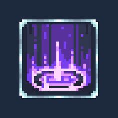 an old - school style pixel art logo with purple and blue colors on black background