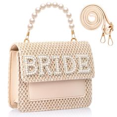 PRICES MAY VARY. Elegant Design: The bride beach bag combines straw weaving and PU leather, suitable for matching summer wedding vibes while adding practicality. The pearl handle adds elegance and fashion, making it a must-have for your wedding Dimension Details: Measuring around 8.27 x 6.3 x 2.56 inches, this pearl bridal purse can hold essentials like phone, keys, wallet, tissues, sunglasses, and lipstick, meeting your vacation and party needs with convenience Exquisite Craftsmanship: Made mai Honeymoon Bag, Strand Pool, Pool Wedding, Hen Party Gifts, Bride Bag, Bridal Purse, Gift For The Bride, Honeymoon Gifts, Beach Bride