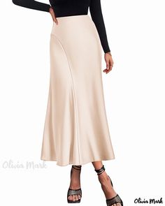 Olivia Mark - Elegant Silky Pleated High-Waisted Mermaid Party Midi Skirt Striped Midi Skirt, Chiffon Overlay, Elegant Skirt, Mermaid Party, Types Of Skirts, Elegant Earrings, Vintage Skirt, Olivia Mark, A Line Skirt