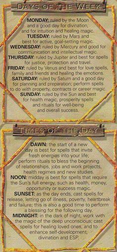 Days of the Week/Time of the Day Meanings Times Of The Day, Healing Spirituality, Healing Magic, Witch Spirituality, Witch Stuff, Under Your Spell, Wicca Witchcraft, Pretty Princess