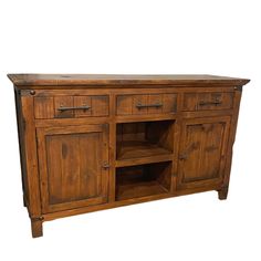 an old wooden sideboard with drawers and cupboards