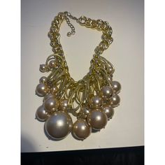 This is part of Chairish’s Fine Jewelry assortment.  WOW!!!! a statement piece.Muli Beige Large Pearl balls set in Heavy Gold chain.Extension.22" with 3" extension Elegant Round Beads Chain Necklace For Parties, Pearl Necklace With Round Beads For Party, Party Pearl Necklace With Round Beads, Luxury Beaded Chain Necklace For Party, Gold Pearl Necklace With Beaded Chain, Party Round Beads Ball Chain Necklaces, Party Ball Chain Necklaces With Round Beads, Party Necklace With Round Beads And Ball Chain, Party Round Beads Ball Chain Necklace