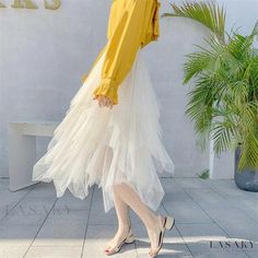 Lasaky - Maxi Pleated Tulle Skirt - High-Waisted, Understated Elegance Pleated Tulle Skirt, Womens Tulle Skirt, White Tulle Skirt, Long Midi Skirt, Tulle Underskirt, Gauze Skirts, Tulle Maxi Skirt, Fairy Skirt, Layered Tulle Skirt