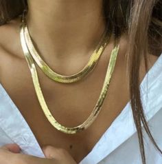 Snake Chain Necklace .25" Wide Chain 14K Gold Plated Stainless Steal Length 18" Great Piece For Layering Rad & Rae Flat Snake Chain, Floral Statement Necklace, Faceted Bead Necklace, Mesh Necklace, Snake Chain Necklace, Party Necklace, Bear Necklace, Snake Necklace, Black Choker