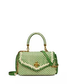 Tory Burch - Mini Kira Woven Top Handle Bag Statement Purse, Tory Burch Kira, Tory Burch Robinson, Satin Bags, Perforated Leather, Tory Burch Bag, Woven Top, Dope Outfits, Woven Bag