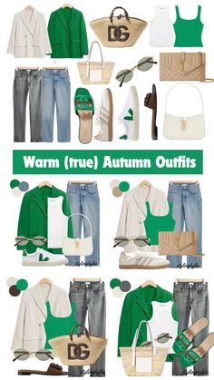 Green and white outfit combinations True Autumn Outfits, Green And White Outfit, Outfit Links, True Autumn, White Outfit, Colour Combinations, Outfit Combinations