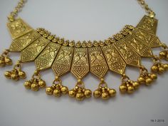 "Traditional Design Sterling Silver gold vermeil gold gilded gold plate Choker Necklace From Rajasthan India. Great Handmade Design, Good For Jewellery Collection. Note - Please check pictures carefully for more detail. Subject : Peacock. Length - 42 cm (16.5\") we can adjust the length. width with bells - 5.2 cm (2\") weight - 79 grams material - good sterling silver. gold plate on top." Festive Gold Necklace With Round Shape, Gold Temple Jewelry Necklaces As Gift, Gold Plated Filigree Jewelry In Gold, Gold Plated Gold Necklaces For Festive Occasions, Gold-plated Temple Necklace For Gifts, Gold Pendant Necklace For Celebration, Antique Gold Plated Jewelry As Gift, Gold Necklaces With Intricate Design For Anniversary, Gold Temple Jewelry Necklaces For Celebration