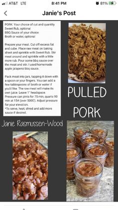 the recipe for pulled pork is shown in this screenshot