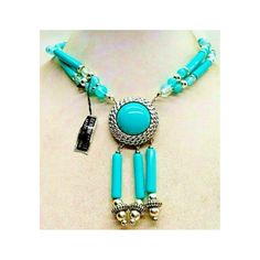 This cute necklace is made in a Southwestern design. It has 2 strands of beads and a pendant with matching dangles. It is marked "Genuine Lucite Made in China" on the tag; all parts are Lucite. It is designed as a continuous loop to slide over your head.  Check out my other listings at  https://gailsgreatgoodies.etsy.com    THANK YOU for shopping at Gail's Great Goodies! I guarantee customer satisfaction. If you are displeased with this item, I will accept it for return within 14 days of deliver Southwestern Necklaces With Dangling Beads And Adjustable Fit, Southwestern Necklace With Dangling Beads And Adjustable Fit, Southwestern Necklaces With Dangling Beads, Southwestern Multi-strand Turquoise Gemstone Necklace, Southwestern Adjustable Turquoise Necklace Hand-strung, Southwestern Style Adjustable Hand-strung Turquoise Necklace, Southwestern Style Blue Turquoise Nickel-free Necklace, Southwestern One-of-a-kind Turquoise Necklace, Southwestern Design