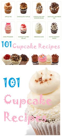 the top ten cupcake recipes are shown in this image and below it is an info sheet with instructions for how to make them