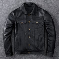 🔥Ignite your style with this Men's Black Genuine Cowhide Leather Jacket! 💪Crafted with premium material and designed for casual coolness, this single-breasted short jacket is a must-have for any wardrobe. 💸Grab it now for just $375.95! #mensfashion #leatherjacket #casualstyle #trendy #musthave #blackjacket #premiumquality #cowhideleather #menswear #fashionforward 3xl Mens Fashion, Short Jackets, Womens Workout Shirts, Spring Denim, Mens Workout Shirts, Slim Denim, Jackets For Men, Mens Workout Clothes, Men's Coats & Jackets