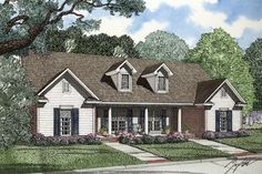 this is an artist's rendering of the front elevation of these country house plans