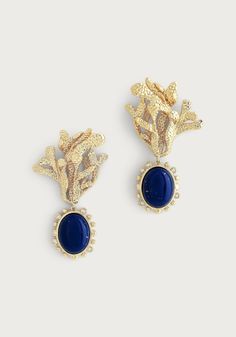 Kelp With Lapis Drop Earrings – Anabel Aram Gold Lapis Lazuli Gemstone Earrings, Elegant Gold Lapis Lazuli Earrings, Gold Earrings With Natural Lapis Lazuli Stones, Gold Lapis Lazuli Pierced Jewelry, Gold Lapis Lazuli Jewelry, Ocean Collection, Lapis Earrings, Ocean Jewelry, Coral Ring