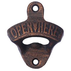 an old metal bottle opener with the word openvillee on it's side