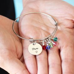 Mother's Day Personalized, Mom Bracelet with Birthstones, Mom Gift, Birthstone Bracelet, Birthstone Personalized Charm Bangle Bracelet For Mother's Day, Personalized Bangle Charm Bracelet For Mother's Day, Mother's Day Personalized Charm Bangle Bracelet, Personalized Mother's Day Bangle Charm Bracelet, Charms Bracelet For Birthday And Mother's Day Gift, Charms Bracelets For Mother's Day Birthday Gift, Personalized Bracelet As Gift For Mom, Charm Bangle Bracelet For Anniversary On Mother's Day, Mother's Day Gift Stainless Steel Name Bracelet