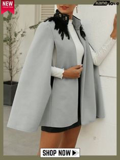 Effortless and Chic Coat Mantel Cape, Woolen Tops, Layered Cami, Chic Coat, Preppy Casual, Cape Coat, Party Tops, Pure Color, Style Retro