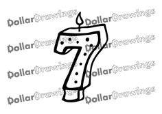 the number seven candle is drawn in black and white