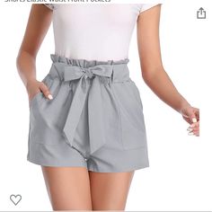 Brand New With Tags 95% Polyester 5% Spandex Grey High Waisted Paper Bag Shorts With Pockets Elegant Gray Short Length Bottoms, Gray Summer Bottoms For Day Out, Chic Gray Short Length Bottoms, Chic Gray Short Bottoms, Elegant Paperbag Waist Bottoms For Summer, Elegant Summer Bottoms With Paperbag Waist, Gray High Waist Shorts For Summer, Modest Shorts, Paper Bag Shorts