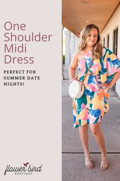 Step out in style with this stunning one-shoulder midi dress, the perfect summer dress for any special occasion. Its elegant design effortlessly elevates your look, making it an excellent date night outfit idea that's sure to impress. Embrace warm-weather sophistication and turn heads wherever you go. Dressy Date Night Outfit, One Shoulder Midi Dress, Midi Sundress, Summer Work Outfits, Flower Bird, Fashion Night, Casual Summer Outfits, Night Outfits, Outfit Idea