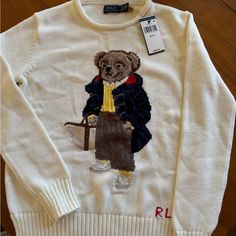 Size Xs Brand New Authentic Polo Bear Sweater, Usa Outfits, Polo Ralph Lauren Bear, Ralph Lauren Bear, Stick Season, Ralph Lauren Polo Bear, Season Outfits, Bear Sweater, Cream Jumper