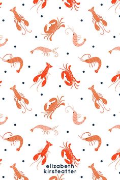 an orange and white pattern with lobsters on it