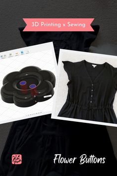 two pictures of black dresses with buttons on the front and back, one is for children